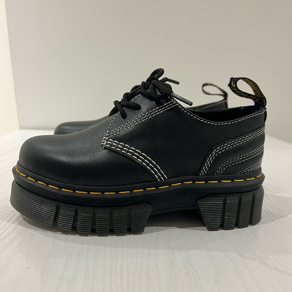 Dr. Martens Audrick White Stitch Leather Platform Shoes - Picture 4 of 7